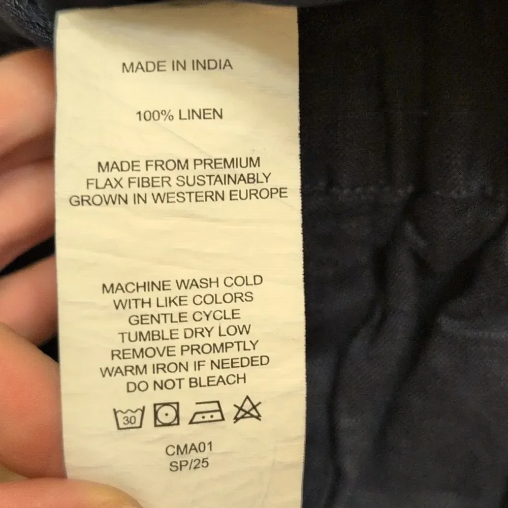 NWOT Quince 100% European Linen Pants Deep Navy Blue Stretchy Waist Size L